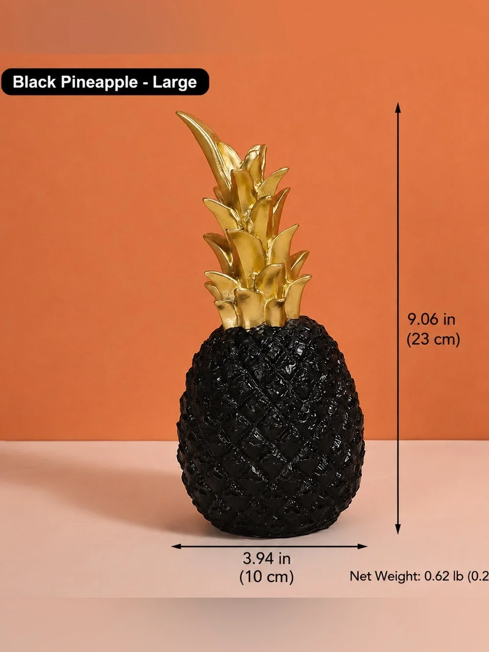 Black & Gold Pineapple Decor – Modern Tropical Decorative Statue 9”